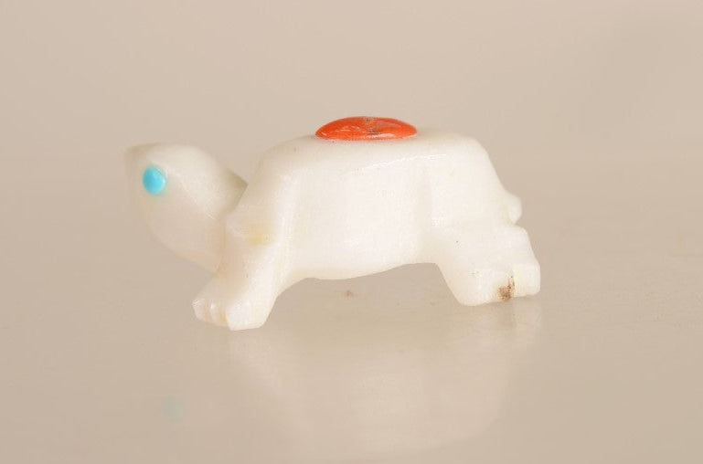 Zuni Alabaster Turtle Fetish With Coral and Turquoise