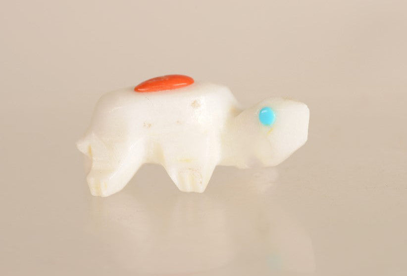 Zuni Alabaster Turtle Fetish With Coral and Turquoise