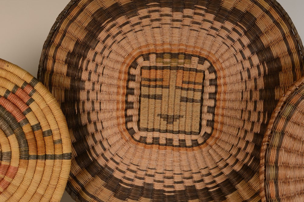 Three Hopi Baskets : One Coiled and Two Wicker Pictorial Baskets