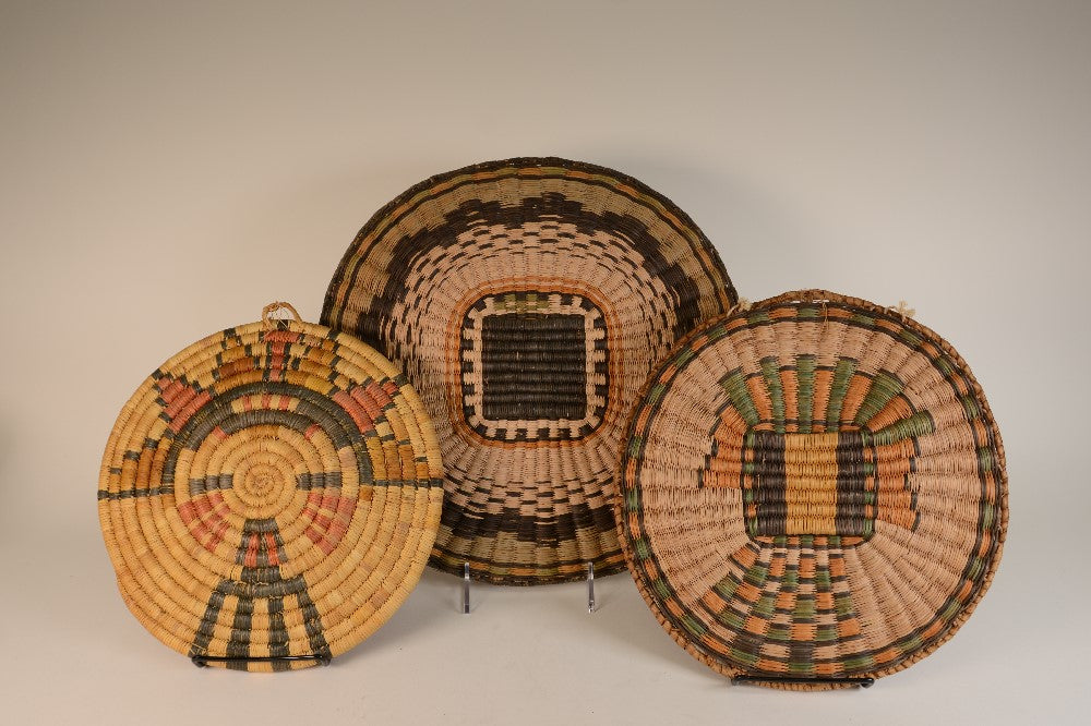Three Hopi Baskets : One Coiled and Two Wicker Pictorial Baskets