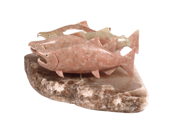 Northwest Coast Four Salmon Sculpture By Sam Dimmick