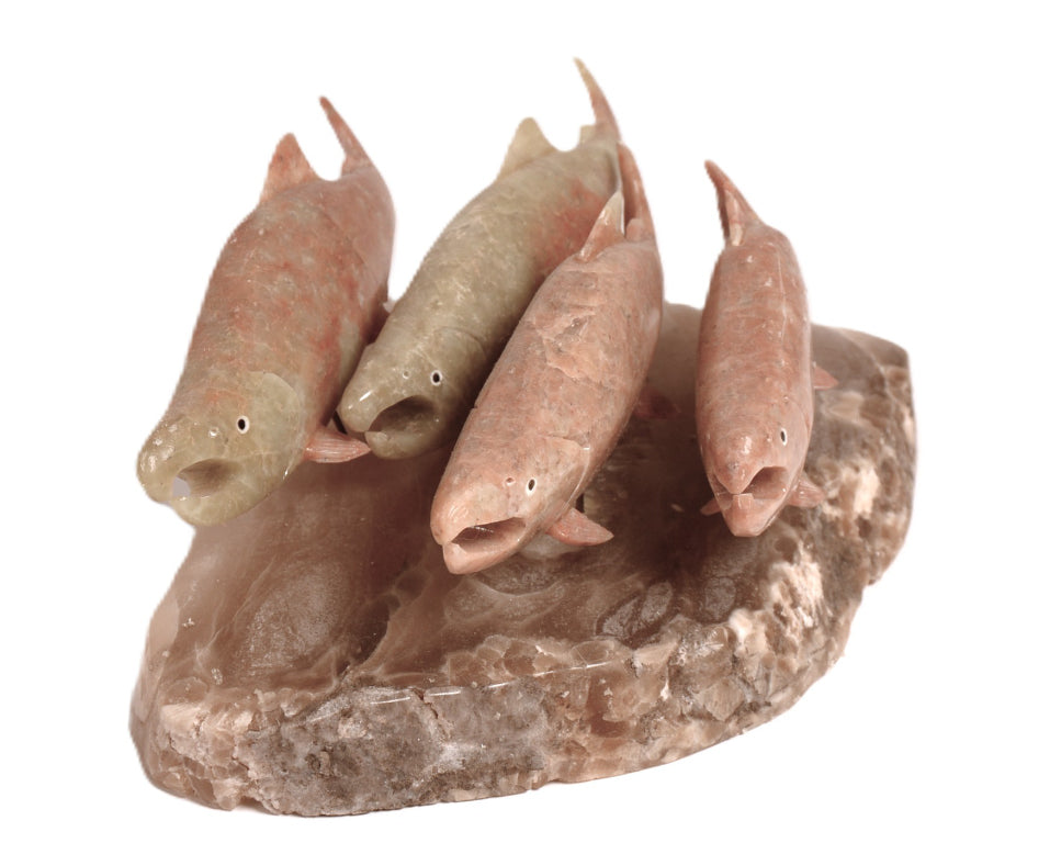 Northwest Coast Four Salmon Sculpture By Sam Dimmick