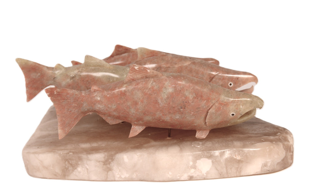 Northwest Coast Four Salmon Sculpture By Sam Dimmick