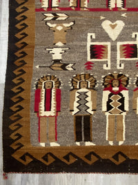 Navajo Pictorial Rug with Indian Chiefs and Steer Heads and Hearts
