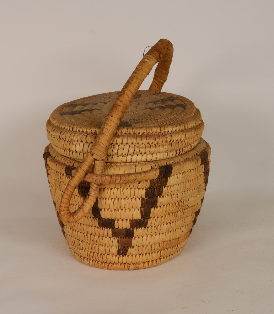 Handsome Antique Papago Basket with lid and handle