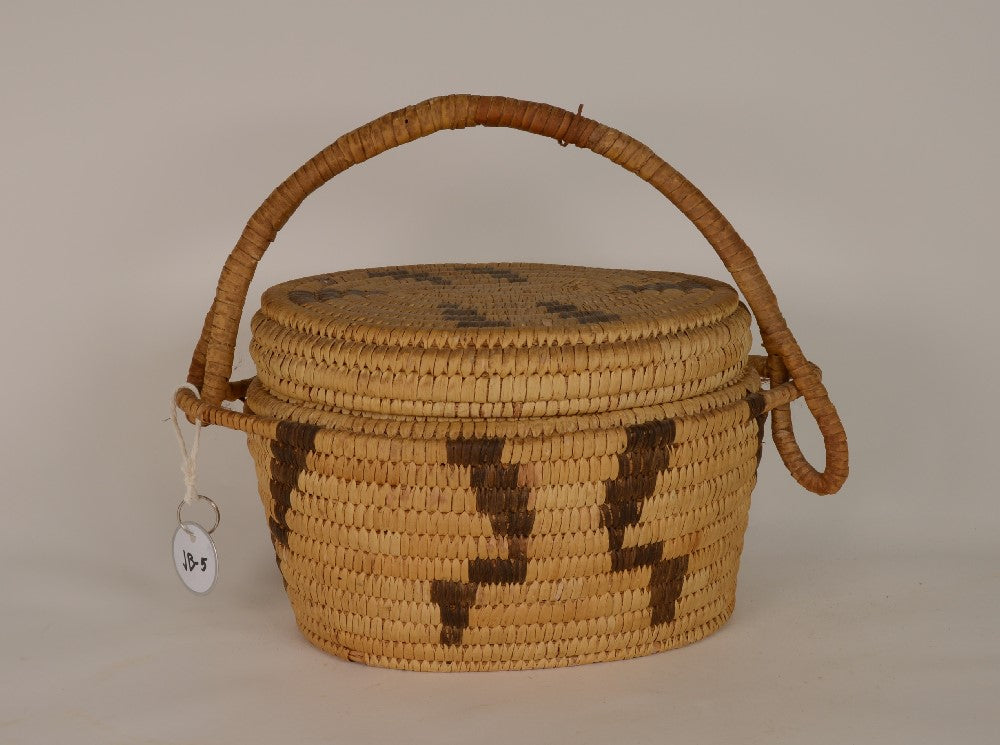 Handsome Antique Papago Basket with lid and handle