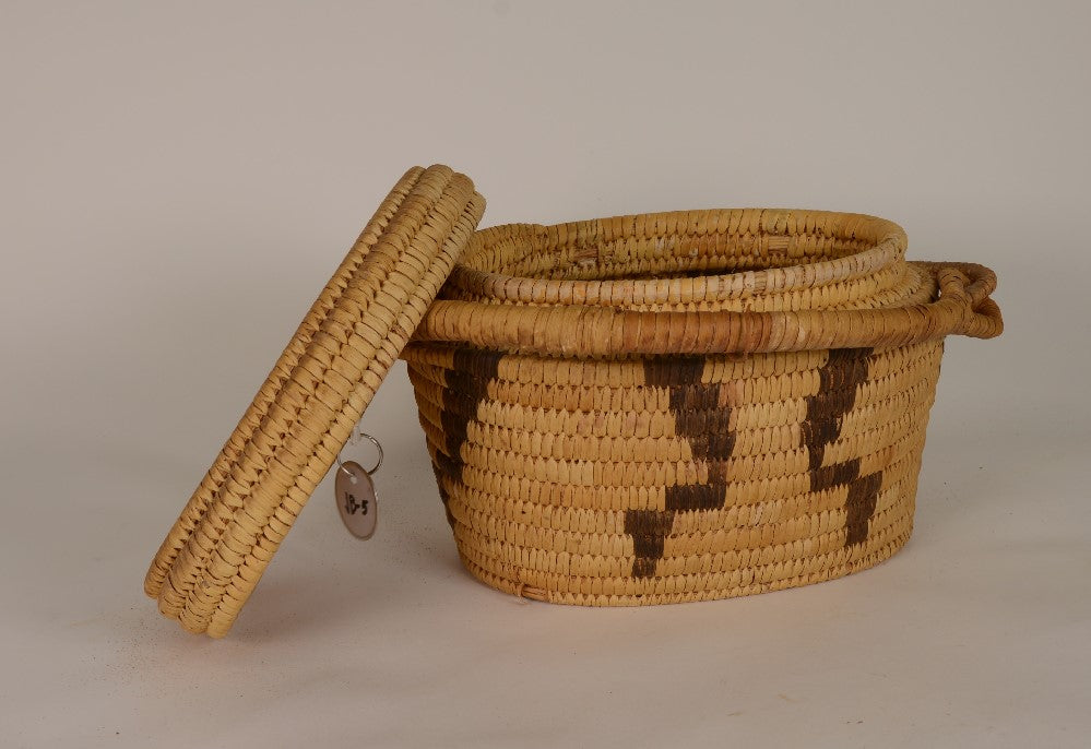 Handsome Antique Papago Basket with lid and handle