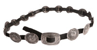Navajo Sterling Silver Concho Black Leather Belt