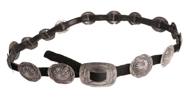 Navajo Sterling Silver Concho Black Leather Belt