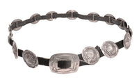 Navajo Sterling Silver Concho Black Leather Belt