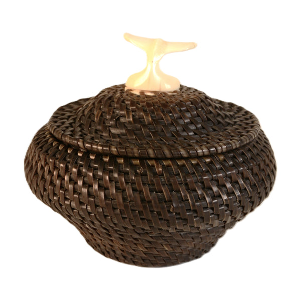 Eskimo Baleen Basket with Walrus Ivory Whale Tail Handle By Ekayuke
