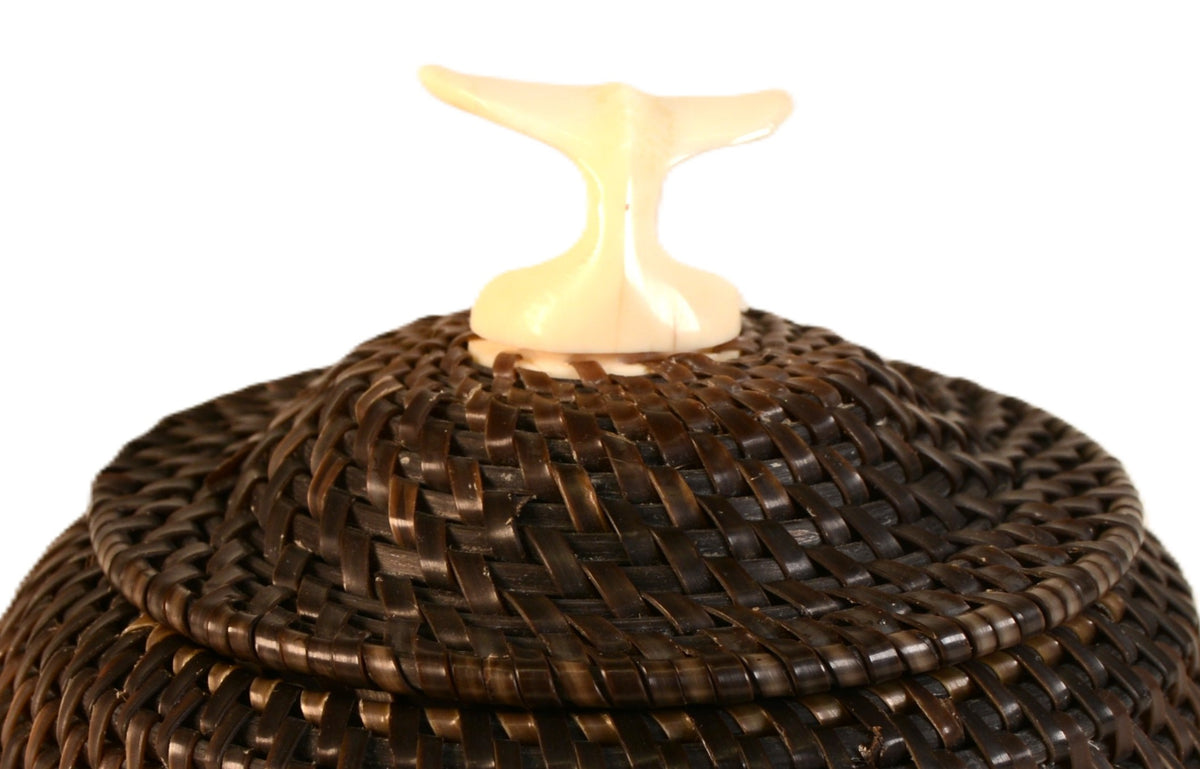 Eskimo Baleen Basket with Walrus Ivory Whale Tail Handle By Ekayuke