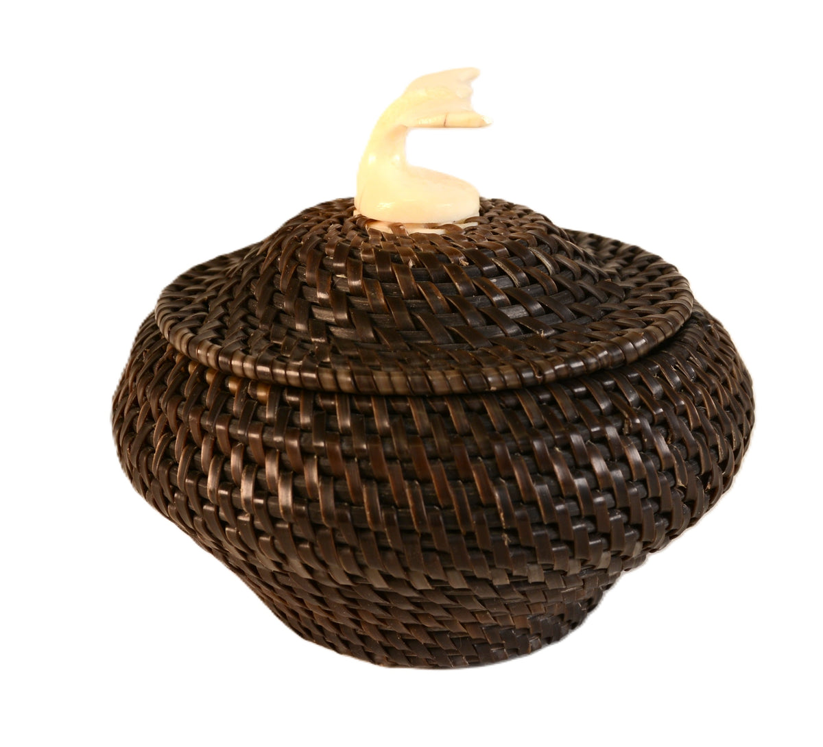 Eskimo Baleen Basket with Walrus Ivory Whale Tail Handle By Ekayuke