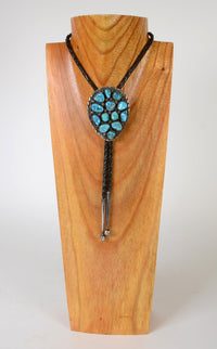 Navajo Sterling Silver and Turquoise Bolo Tie - Marked "B Chee Sterling"