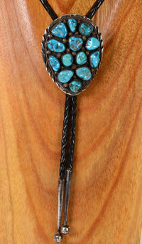 Navajo Sterling Silver and Turquoise Bolo Tie - Marked "B Chee Sterling"