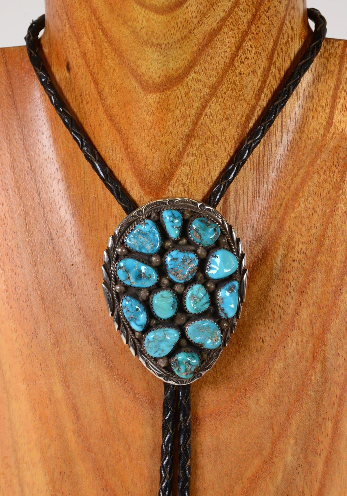 Navajo Sterling Silver and Turquoise Bolo Tie - Marked "B Chee Sterling"