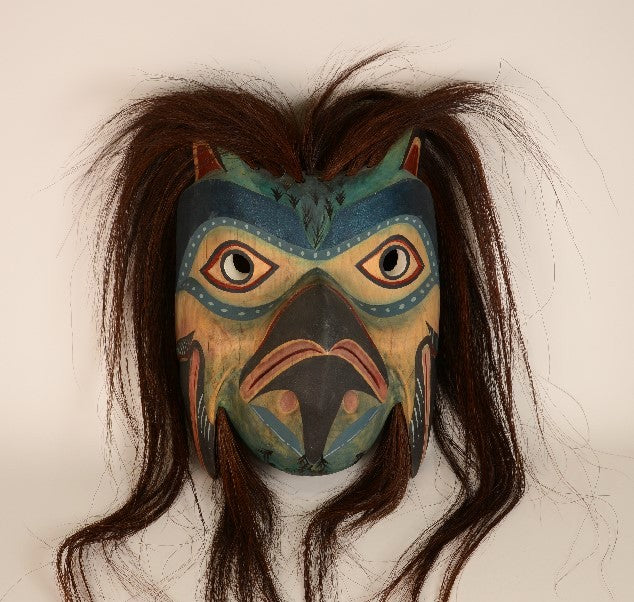 Kwakiutl Carved Gwanis Mask, Grouse Mask 2001 by Simon Dick