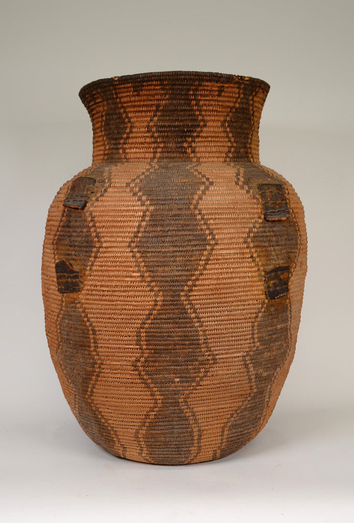 Extra Large Apache Basketry Olla - With Harness Leather Lugs - Apache War Period