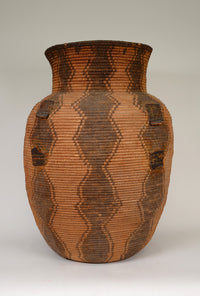 Extra Large Apache Basketry Olla - With Harness Leather Lugs - Apache War Period