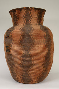 Extra Large Apache Basketry Olla - With Harness Leather Lugs - Apache War Period