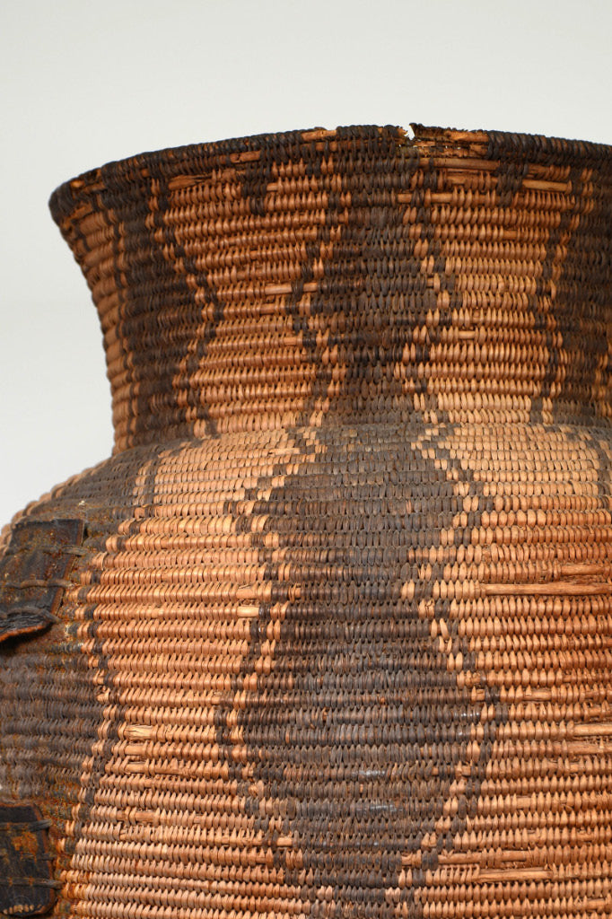 Extra Large Apache Basketry Olla - With Harness Leather Lugs - Apache War Period