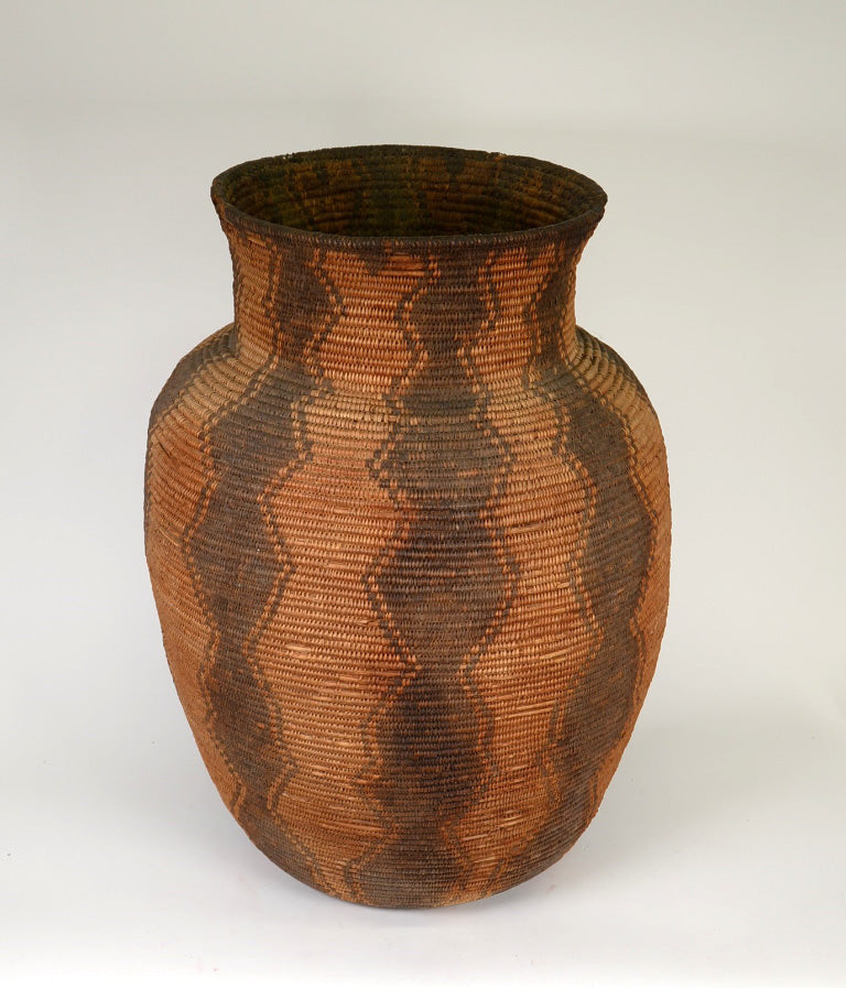 Extra Large Apache Basketry Olla - With Harness Leather Lugs - Apache War Period
