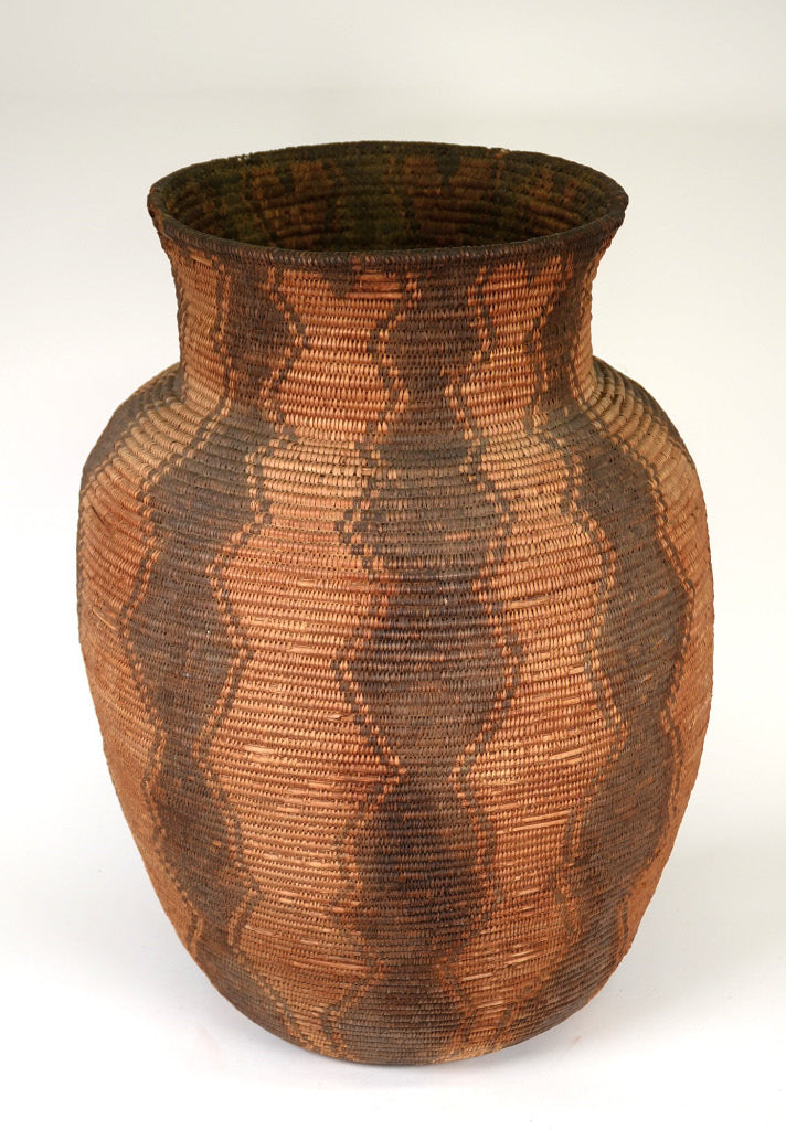 Extra Large Apache Basketry Olla - With Harness Leather Lugs - Apache War Period