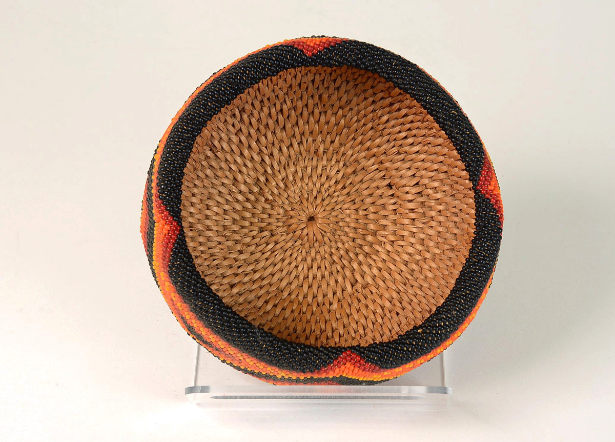 Paiute Beaded Basket, Orange and Black