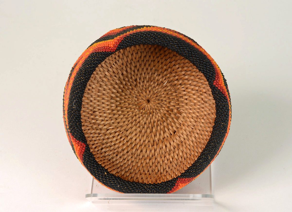 Paiute Beaded Basket, Orange and Black