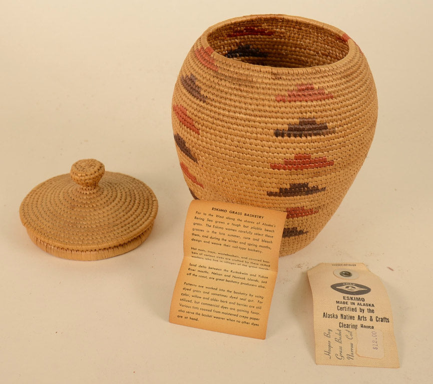 Eskimo Yup'ik Hooper Bay Grass Baskets with Lid