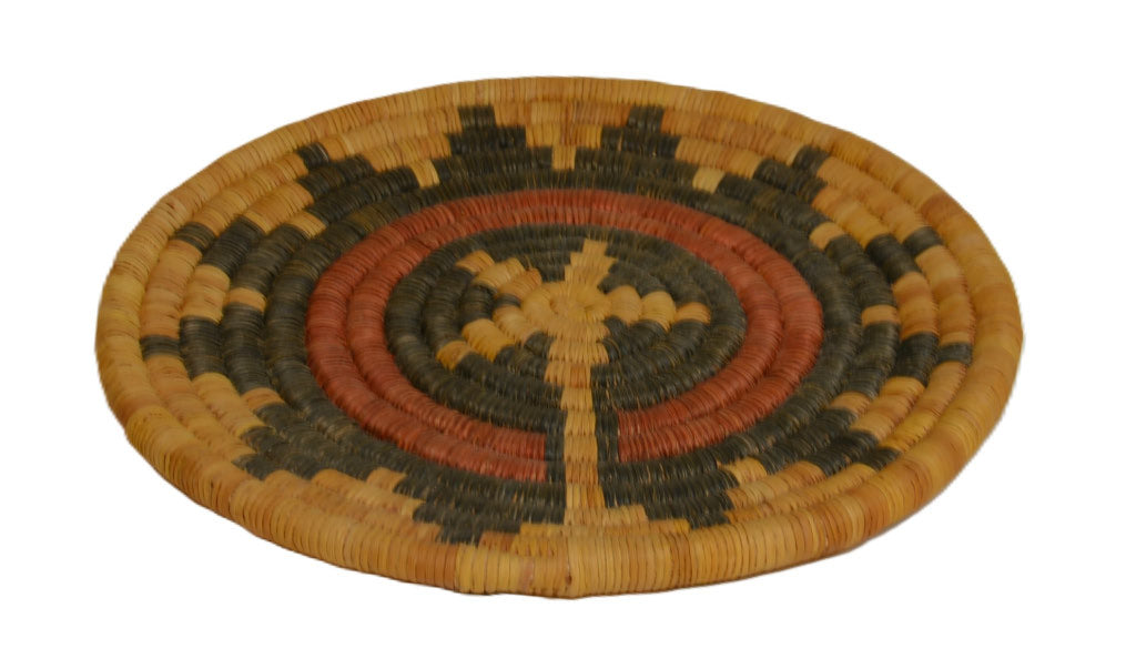 Hopi Coiled basket, Wedding tray motif with deep patina and fine weave.