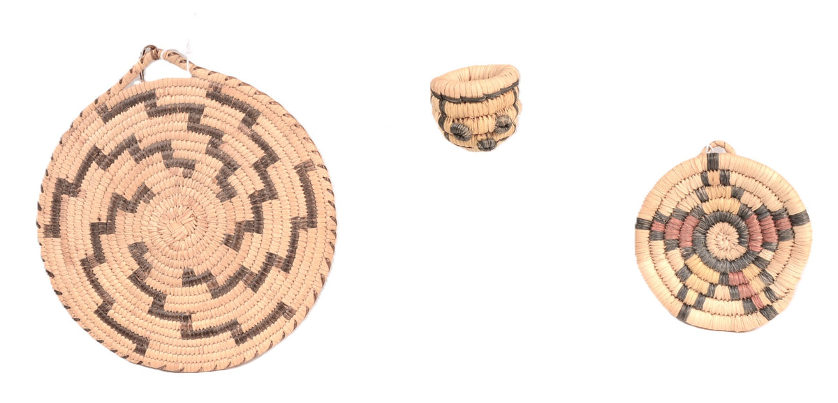 2 Hopi Pueblo, Star and Mudhead and 1 Papago Lightning Basket -  Set of 3