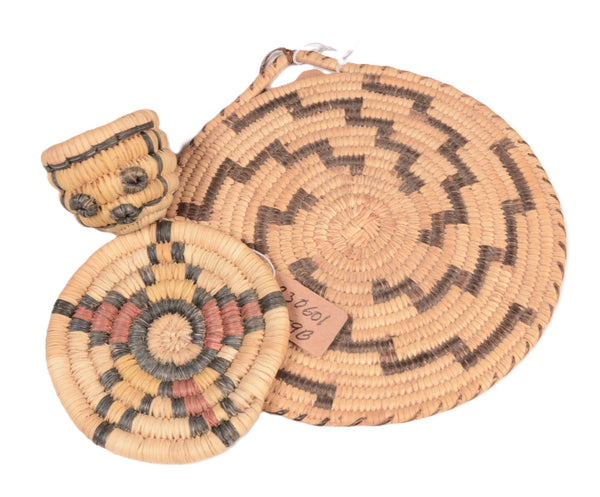 2 Hopi Pueblo, Star and Mudhead and 1 Papago Lightning Basket -  Set of 3