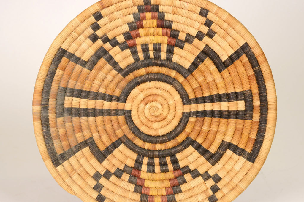 Hopi Coiled Basket Tray with Water-Bug / Storm Clouds and Lightning motif