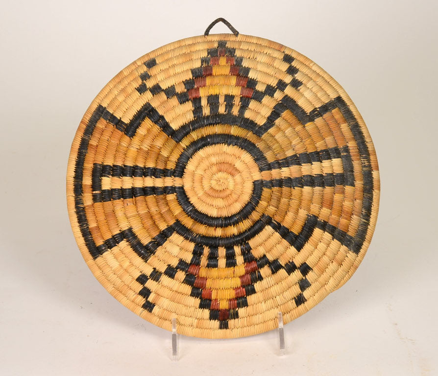 Hopi Coiled Basket Tray with Water-Bug / Storm Clouds and Lightning motif