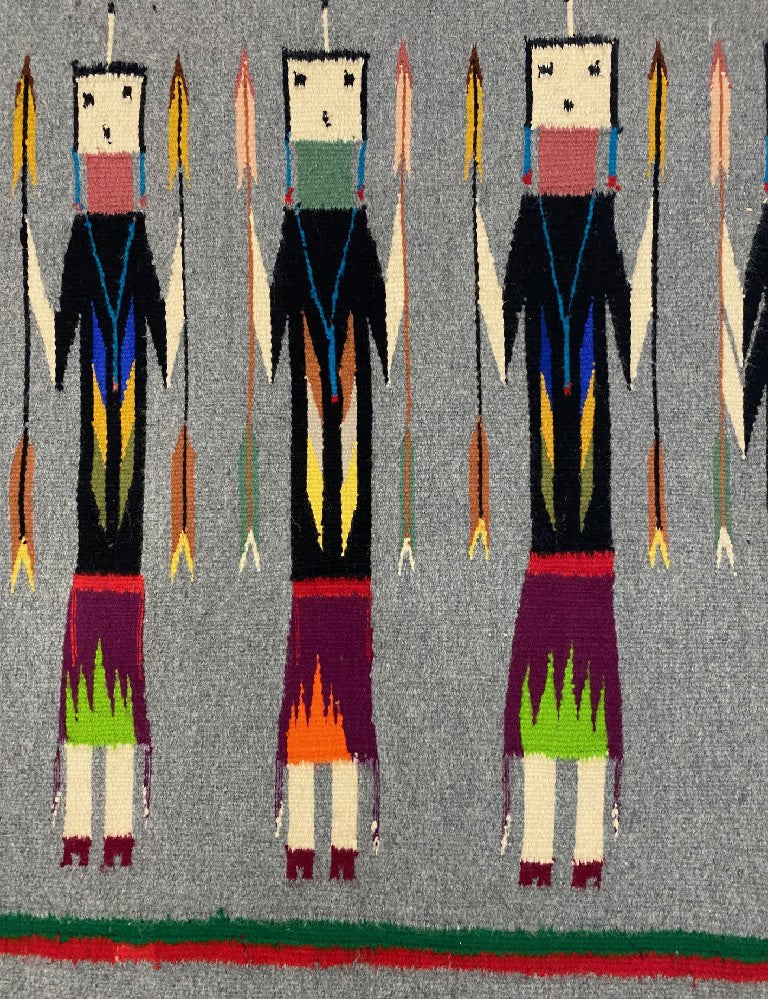 Navajo Rug Yei Figures Holding Arrows