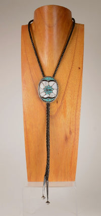 Vintage Zuni Oval Sunface with Inlaid Turquoise Bolo