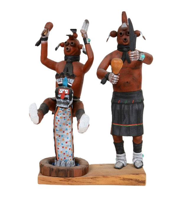 Hopi Kachinas Mudheads with Palulukon Serpent Dolls By Tom Collateta