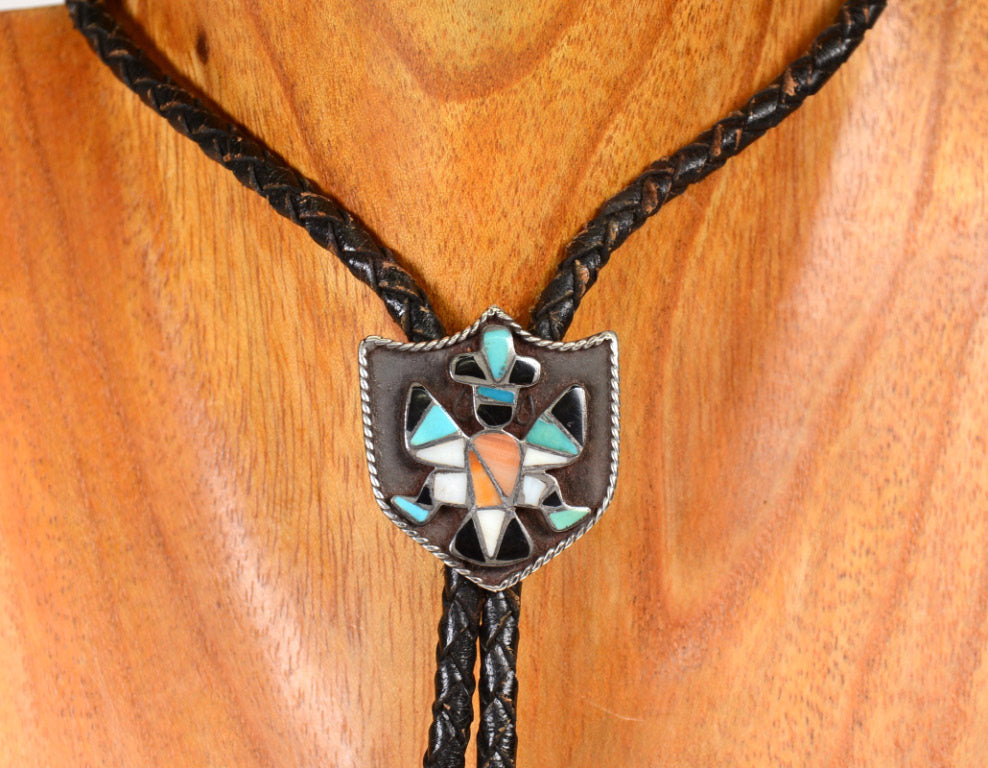 Antique Zuni Bolo Tie with Inlay Knife Winged Dancer