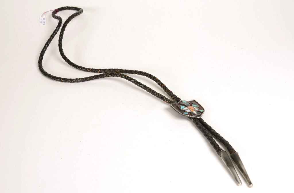 Antique Zuni Bolo Tie with Inlay Knife Winged Dancer