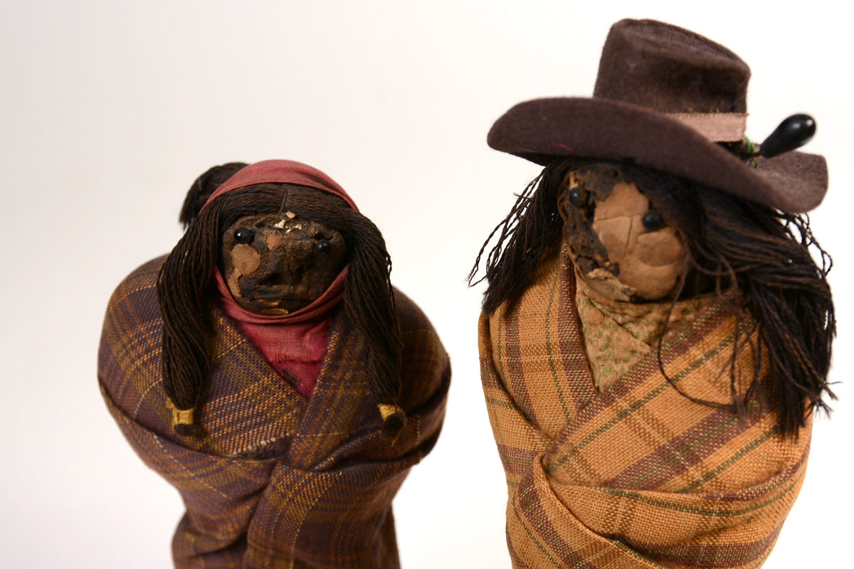 Very Rare Applehead Skookum Dolls: 2 Dolls on a Stand