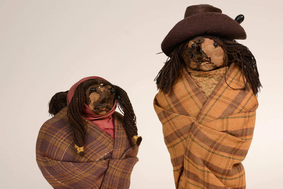 Very Rare Applehead Skookum Dolls: 2 Dolls on a Stand