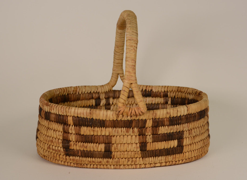 Papago Oval Basket with Handle and Cloud/Lightning Design
