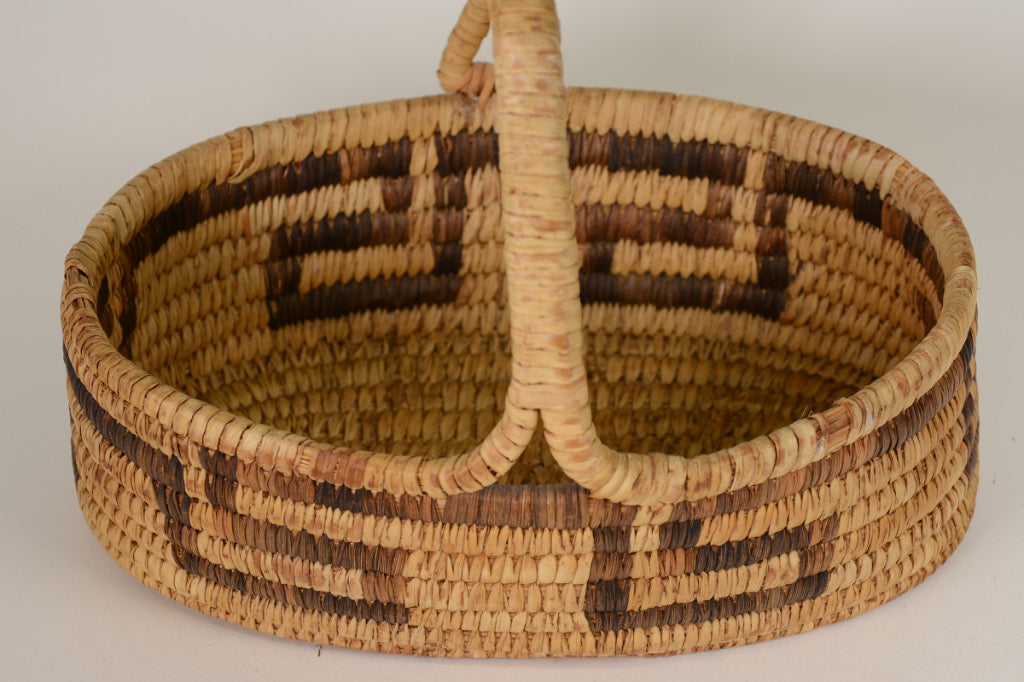 Papago Oval Basket with Handle and Cloud/Lightning Design