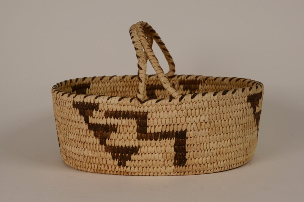 Papago Oval Basket with Handle and Cloud/Lightning Design