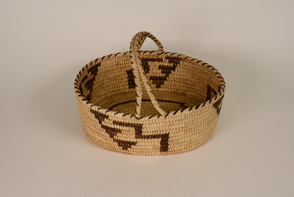 Papago Oval Basket with Handle and Cloud/Lightning Design