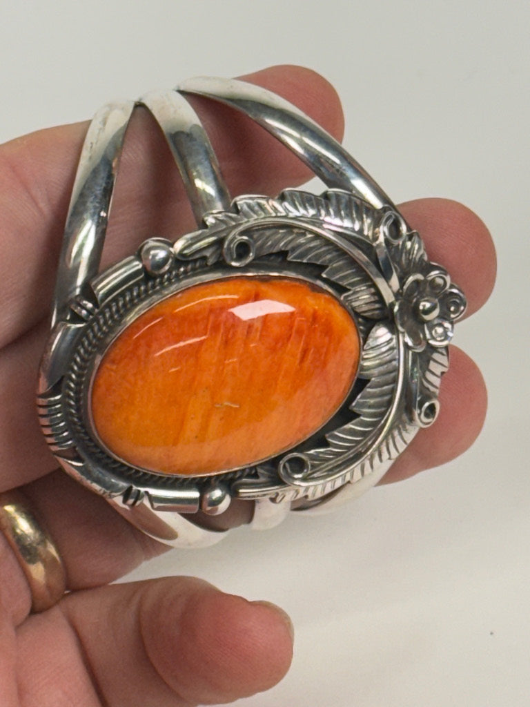 Navajo Sterling Silver Bracelet: Spiney Oyster shell by Alfred Martinez