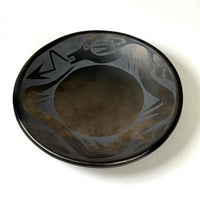 San Ildefonso Pueblo Black on Black Pottery Plate by Maria and Santana