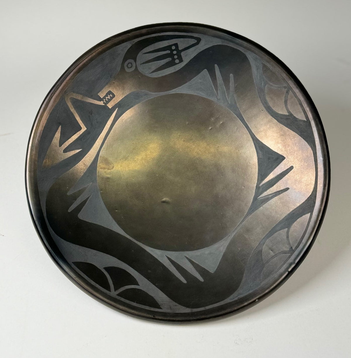 San Ildefonso Pueblo Black on Black Pottery Plate by Maria and Santana