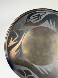 San Ildefonso Pueblo Black on Black Pottery Plate by Maria and Santana